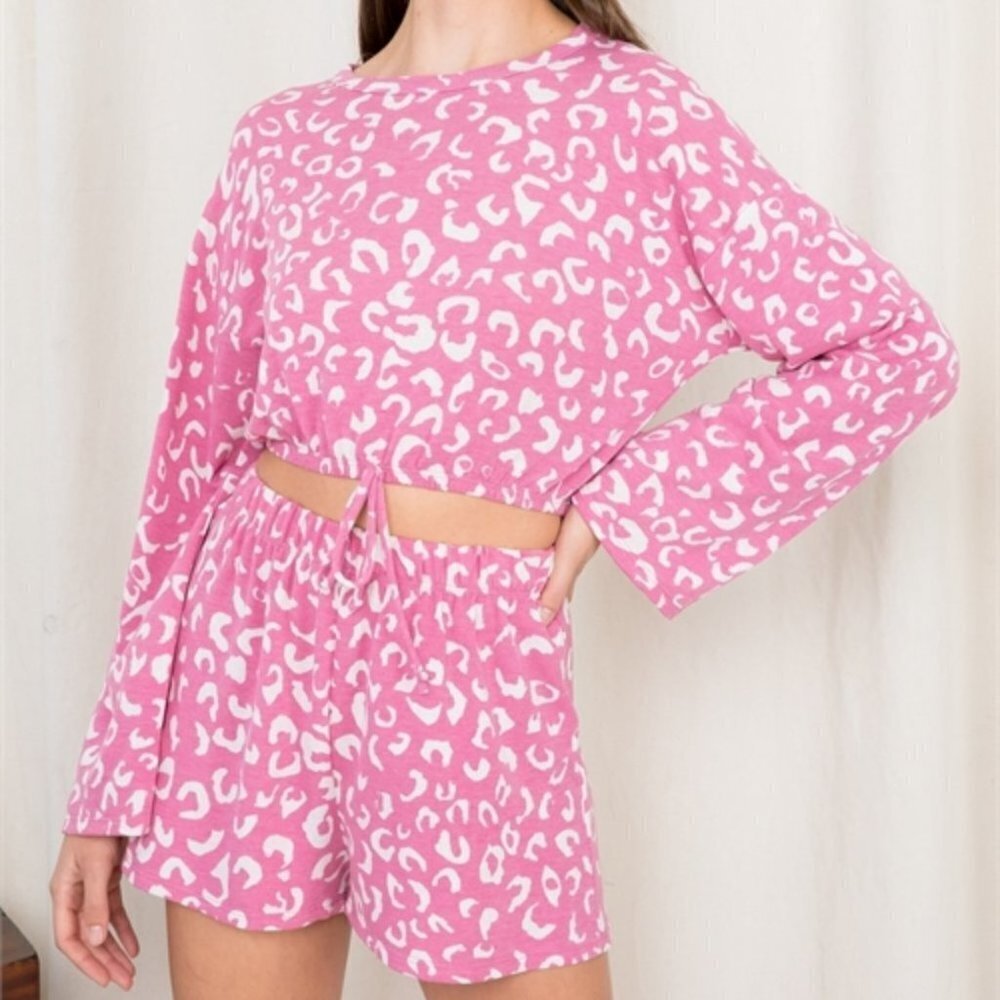 FIERCE DOLLZ Pink Animal Leopard Print Loungewear